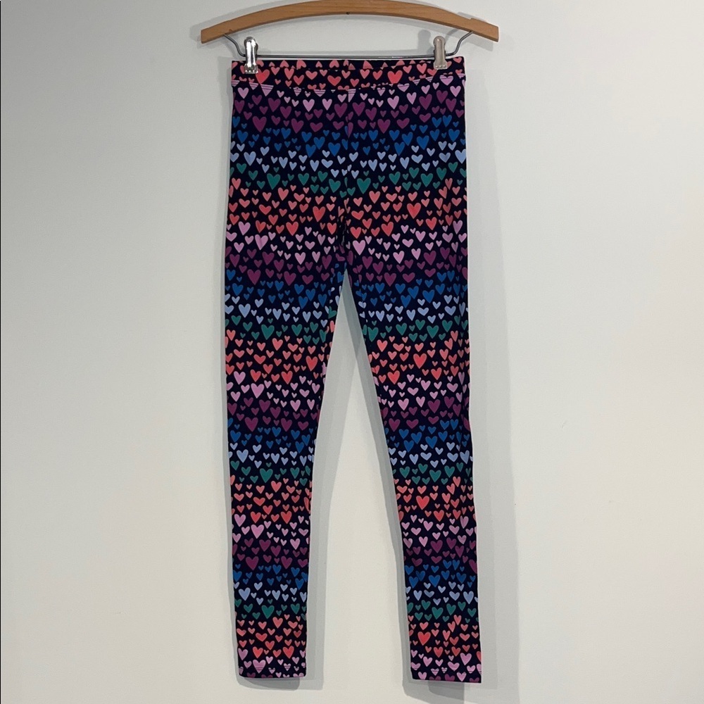 CREWCUTS Youth Girls 14 Heart Pull On Leggings Cotton Rainbow Striped EUC